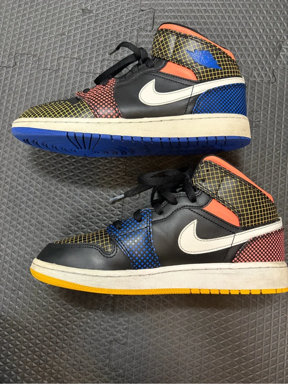 Jordan Men's Black Multicolor High-Top Sneakers with Blue & Yellow Soles